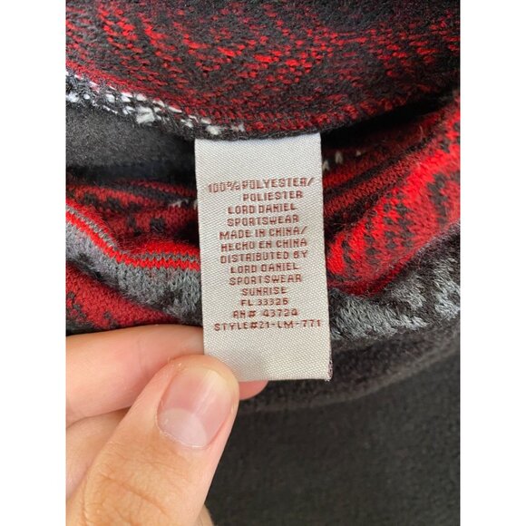 Le Moda Black Poncho With Red & Gray Knit Trim Asymmetrical Style One Size - Picture 4 of 8